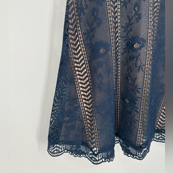 Anthropologie Georgia Navy Blue/ Marine Eyelet Overlay Lace Mini Dress - Picture 4 of 10